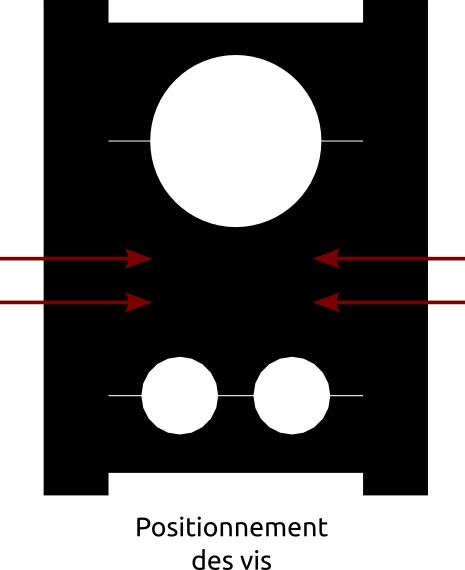 Schéma 2D du carcan monté, avec des indications pour placer des vis